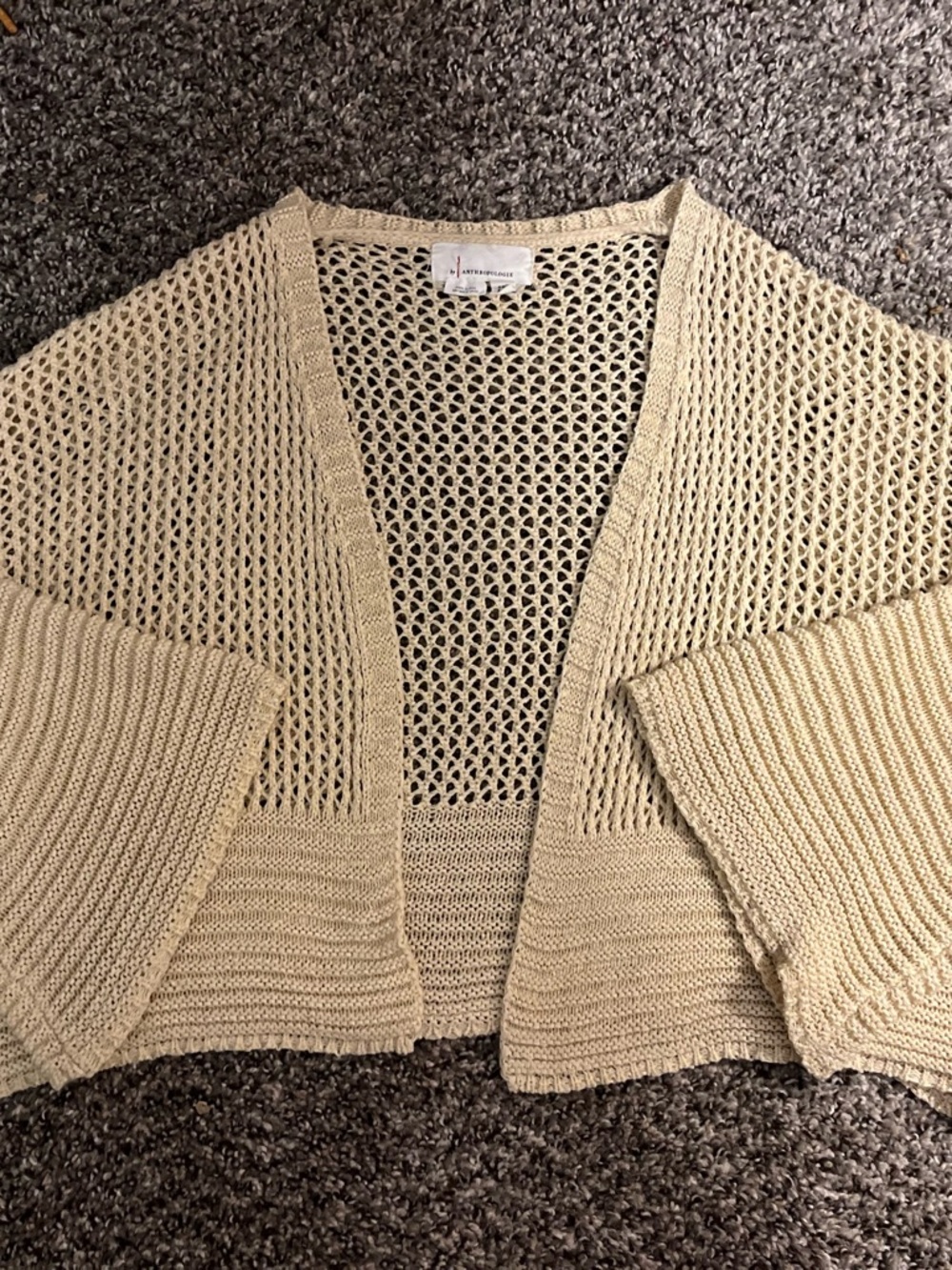Anthropologie Cream Open-Knit Summer Beach Cropped Cardigan